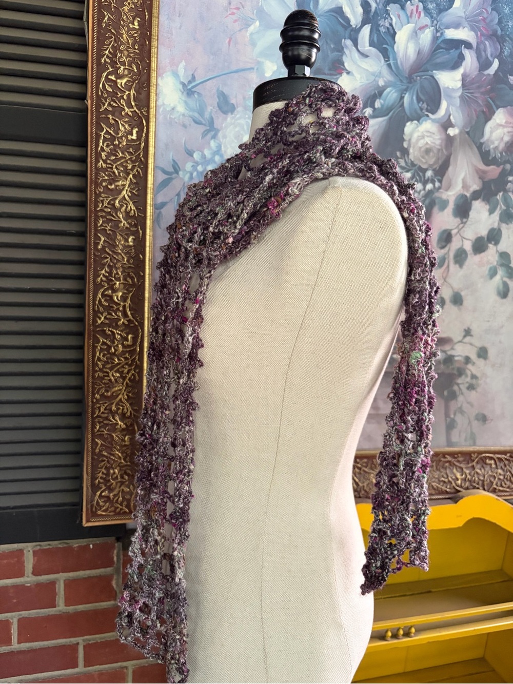 Handcrafted Purple Lace Knit Scarf